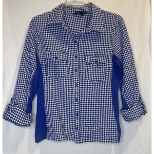 Zac & Rachel Women’s Houndstooth Button Up Roll Tab Sleeve Blouse Top Sz XL